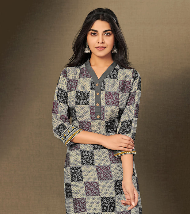 Laxmipati Dark Squirrel Grey Straight Cut Kurti With Digital Print