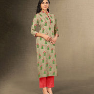 Laxmipati Grey Beige Straight Cut Kurti With Digital Print