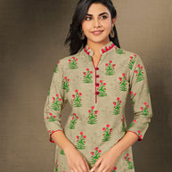 Laxmipati Grey Beige Straight Cut Kurti With Digital Print