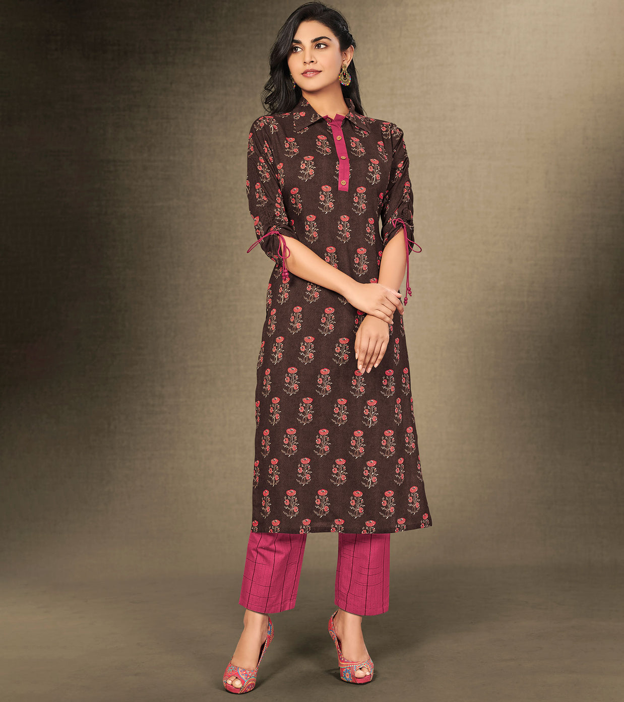 Laxmipati Chicory Coffee Straight Cut Kurti With Digital Print