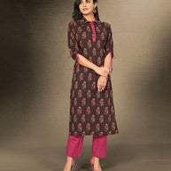 Laxmipati Chicory Coffee Straight Cut Kurti With Digital Print