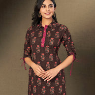Laxmipati Chicory Coffee Straight Cut Kurti With Digital Print