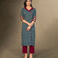 Laxmipati Marine Blue Straight Cut Kurti With Digital Print