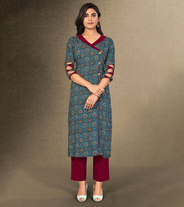 Laxmipati Marine Blue Straight Cut Kurti With Digital Print
