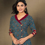 Laxmipati Marine Blue Straight Cut Kurti With Digital Print