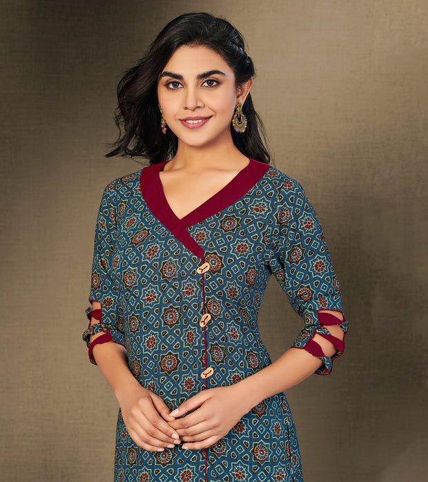 Laxmipati Marine Blue Straight Cut Kurti With Digital Print