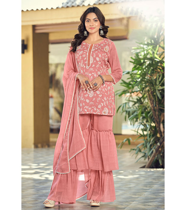 Laxmipati D3-115 Viscose Fabric Light Coral Kurti With Sharara & Dupatta