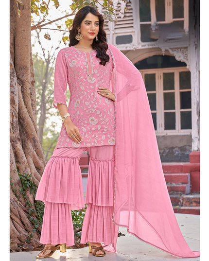 Laxmipati D3-123 Viscose Fabric Pink Kurti With Sharara & Dupatta