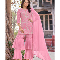 Laxmipati D3-123 Viscose Fabric Pink Kurti With Sharara & Dupatta