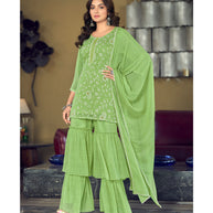 Laxmipati D3-124 Viscose Fabric Light Green Kurti With Sharara & Dupatta