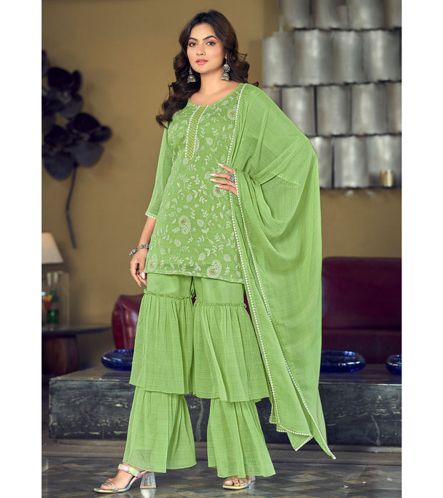 Laxmipati D3-124 Viscose Fabric Light Green Kurti With Sharara & Dupatta