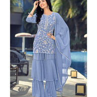 Laxmipati D3-125 Viscose Fabric Steel Blue Kurti With Sharara & Dupatta