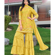 Laxmipati D3-089 Viscose Fabric Corn Yellow Kurti With Sharara & Dupatta