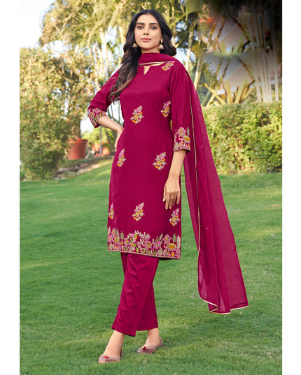 Laxmipati D3-099 Viscose Fabric Ruby Red Kurti With Pant & Dupatta