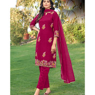 Laxmipati D3-099 Viscose Fabric Ruby Red Kurti With Pant & Dupatta