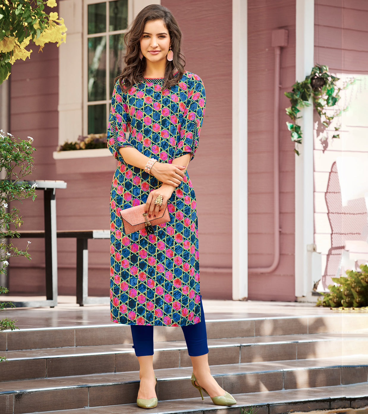 Laxmipati Polygenic Crepe with Georgette Touch Multicolor Kurti