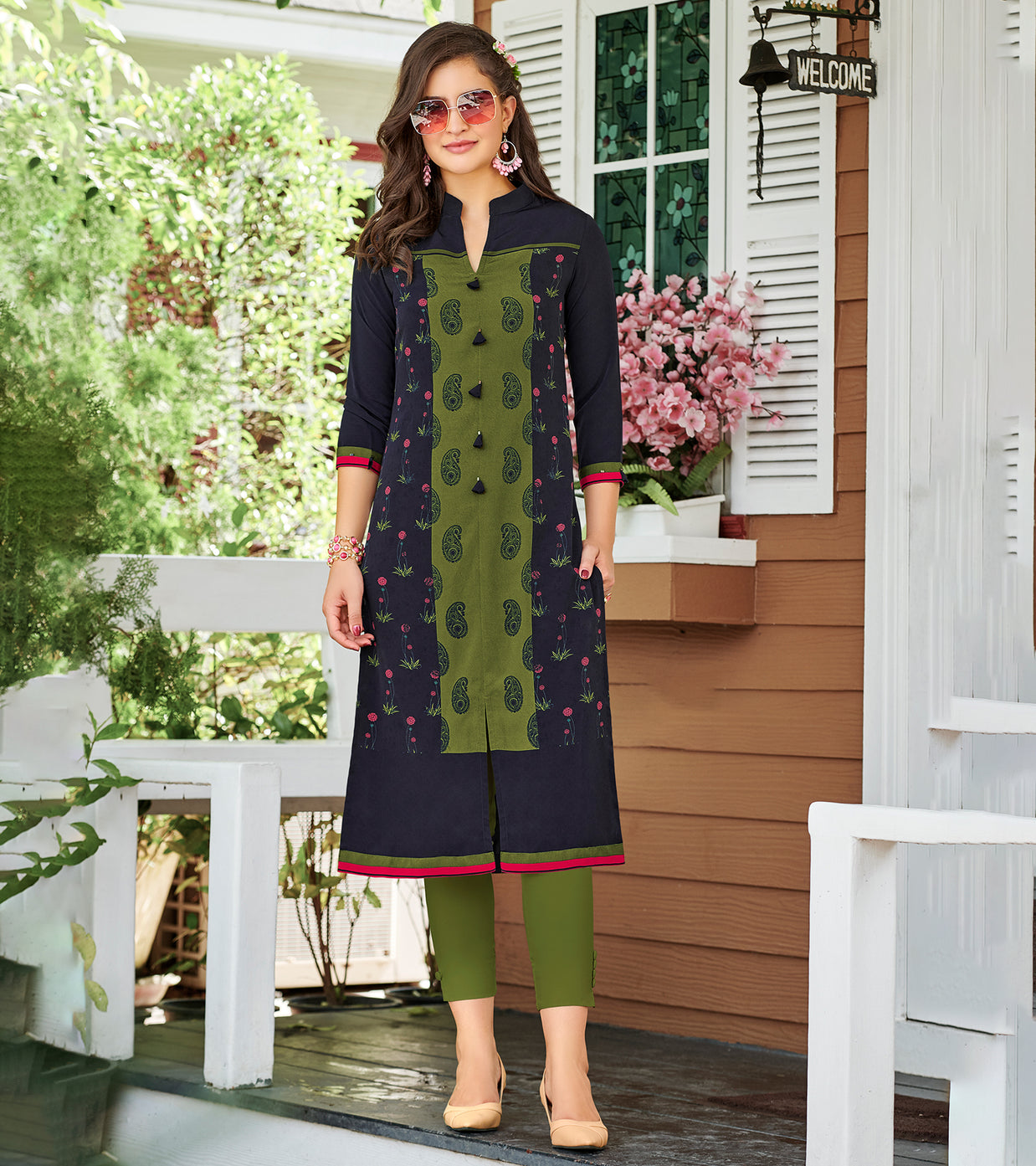 Laxmipati Polygenic Crepe with Georgette touch Multicolor kurtis