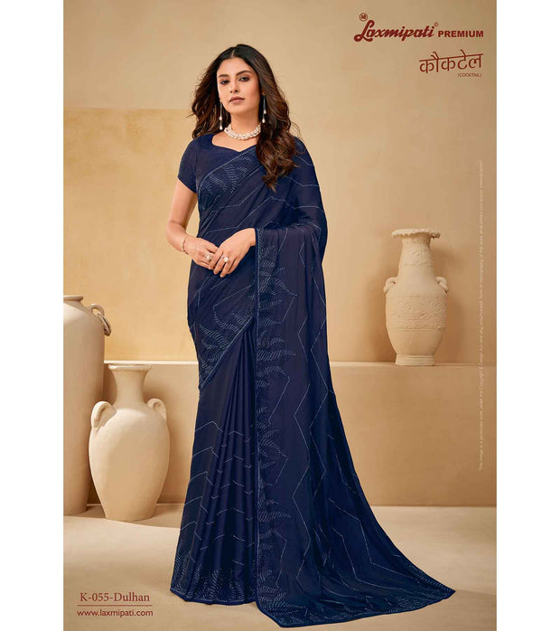 Laxmipati Cocktail K-055 Satin Silk Navy Blue Saree