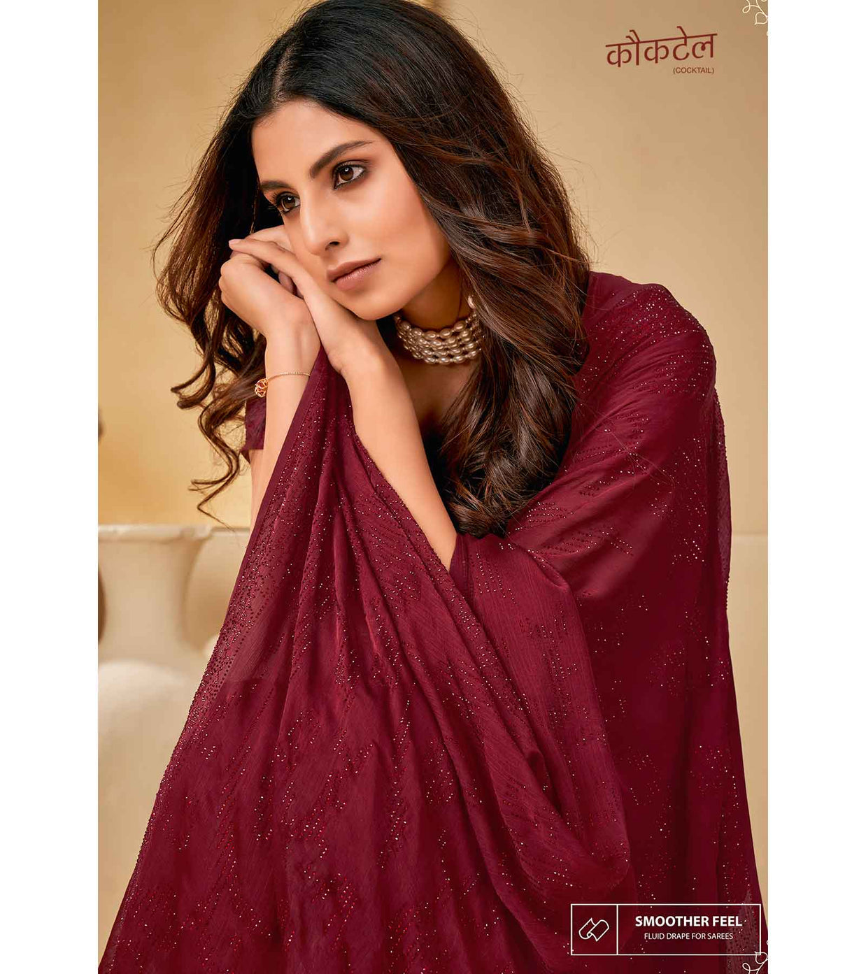 Laxmipati Cocktail K-062 Silk Chiffon Maroon Saree
