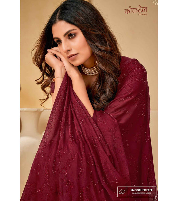 Laxmipati Cocktail K-062 Silk Chiffon Maroon Saree