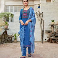 Laxmipati Pure Viscose Royal Blue Straight Cut Kurti With Pant And Dupatta