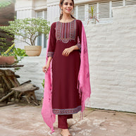Laxmipati Pure Viscose Plam With Pink Straight Cut Kurti With Pant And Dupatta