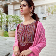 Laxmipati Pure Viscose Plam With Pink Straight Cut Kurti With Pant And Dupatta