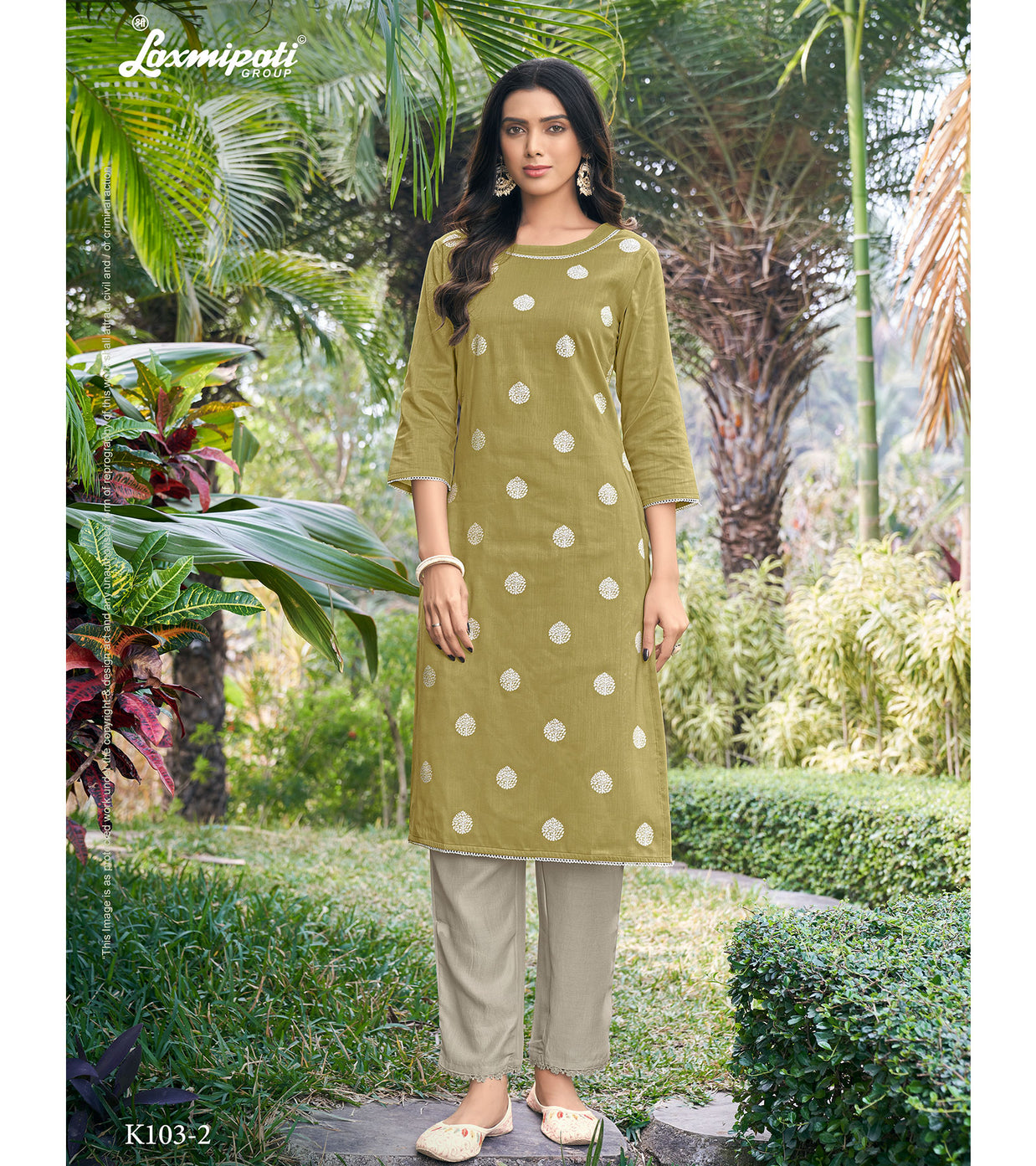 Laxmipati  Sabrina Muslin Base Wild Wasabi Straight Cut Kurti