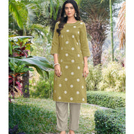 Laxmipati  Sabrina Muslin Base Wild Wasabi Straight Cut Kurti