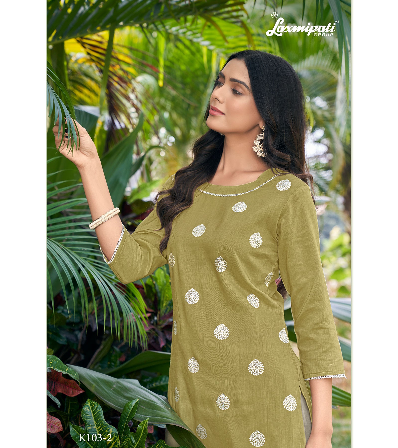 Laxmipati  Sabrina Muslin Base Wild Wasabi Straight Cut Kurti