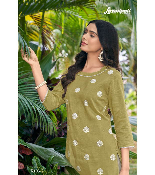 Laxmipati  Sabrina Muslin Base Wild Wasabi Straight Cut Kurti