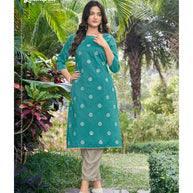 Laxmipati  Sabrina Muslin Base Island Indigo Straight Cut Kurti