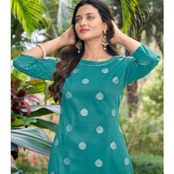 Laxmipati  Sabrina Muslin Base Island Indigo Straight Cut Kurti