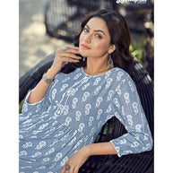 Laxmipati Spun Base Fabric Steel Blue Nayra Cut Kurti With Pant