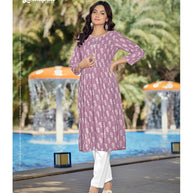 Laxmipati Spun Base Fabric  Mauve Nayra Cut Kurti With Pant