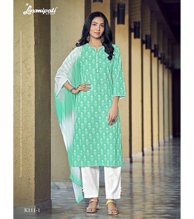 Laxmipati  Chanchal Spun Base  Mint Green Light  Kurti , Pant & Dupatta