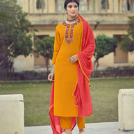 Laxmipati Turmeric Yellow Limzi Georgette  Straight Cut Kurti With Dupatta & Pant
