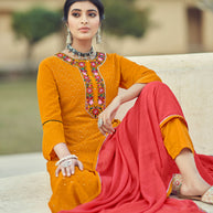 Laxmipati Turmeric Yellow Limzi Georgette  Straight Cut Kurti With Dupatta & Pant
