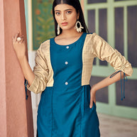 Laxmipati Bsy & Banjara Cobalt Blue Kurti With Two Fabrics By Giving Different Princess Lines , Fancy Yoke , Classy Necklines And Sleeve With Comfy Cuff.