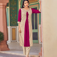 Laxmipati Bsy & Banjara Jazzberry Jam Pink Kurti With Two Fabrics By Giving Different Princess Lines , Fancy Yoke , Classy Necklines And Sleeve With Comfy Cuff.