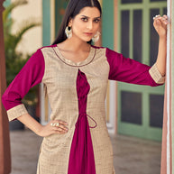 Laxmipati Bsy & Banjara Jazzberry Jam Pink Kurti With Two Fabrics By Giving Different Princess Lines , Fancy Yoke , Classy Necklines And Sleeve With Comfy Cuff.