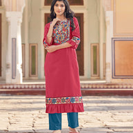 Laxmipati Swiss Slue Brink Pink  Straight Kurta