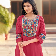 Laxmipati Swiss Slue Brink Pink  Straight Kurta