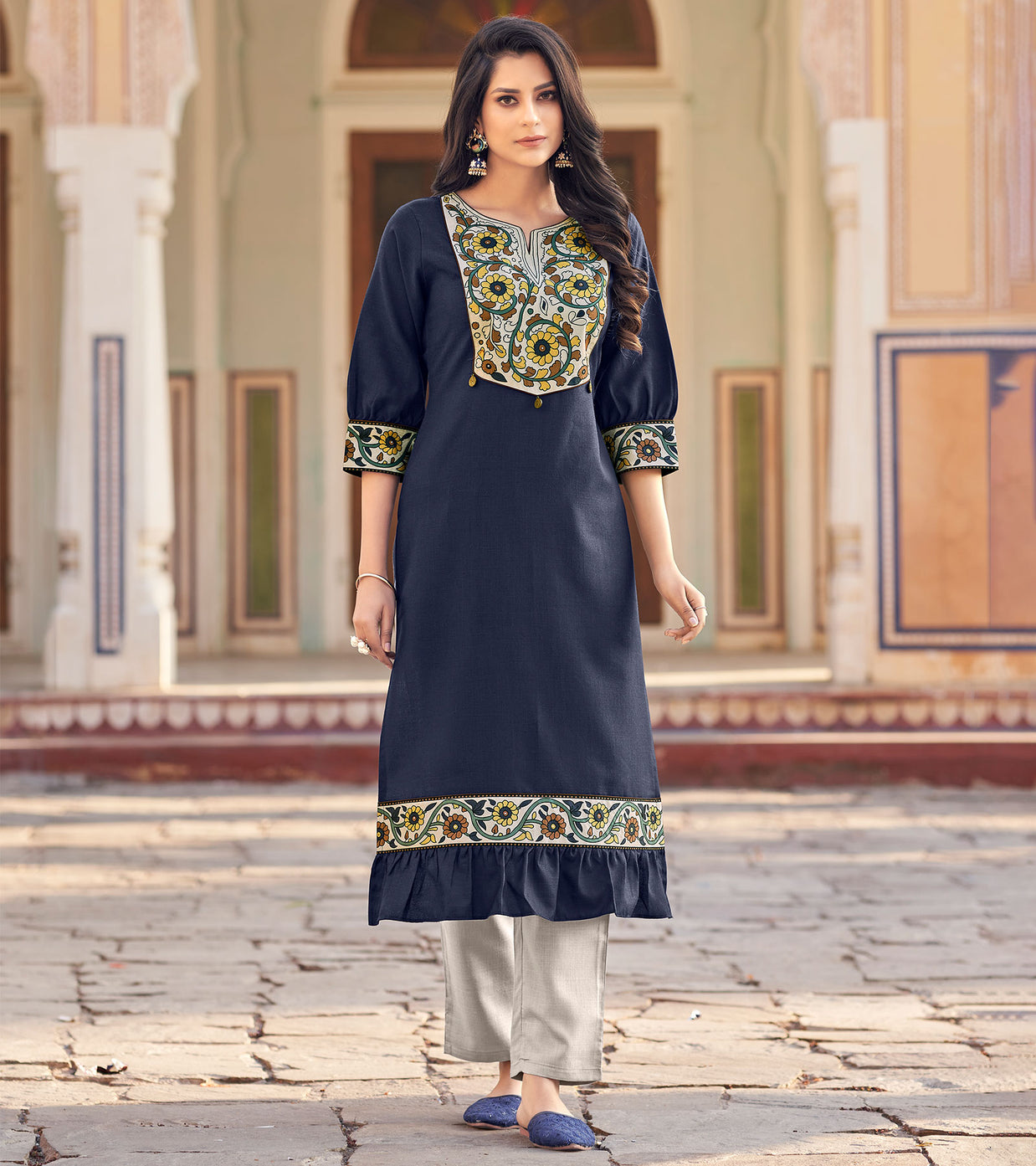 Laxmipati Swiss Slue Indigo  Straight Kurta