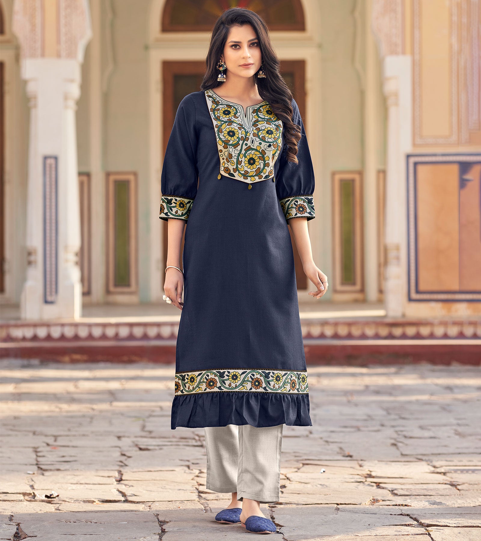 Laxmipati Swiss Slue Indigo  Straight Kurta