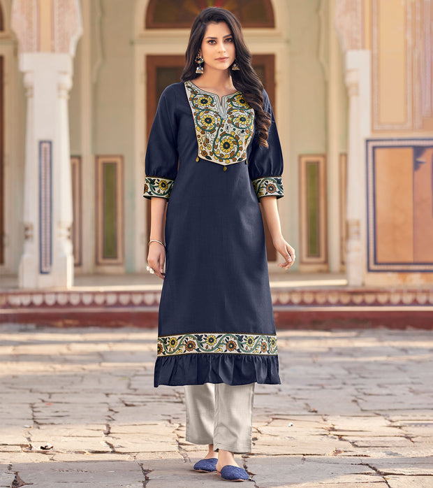 Laxmipati Swiss Slue Indigo  Straight Kurta