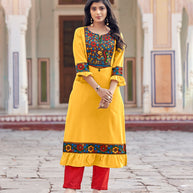 Laxmipati Swiss Slue Golden Yellow  Straight Kurta