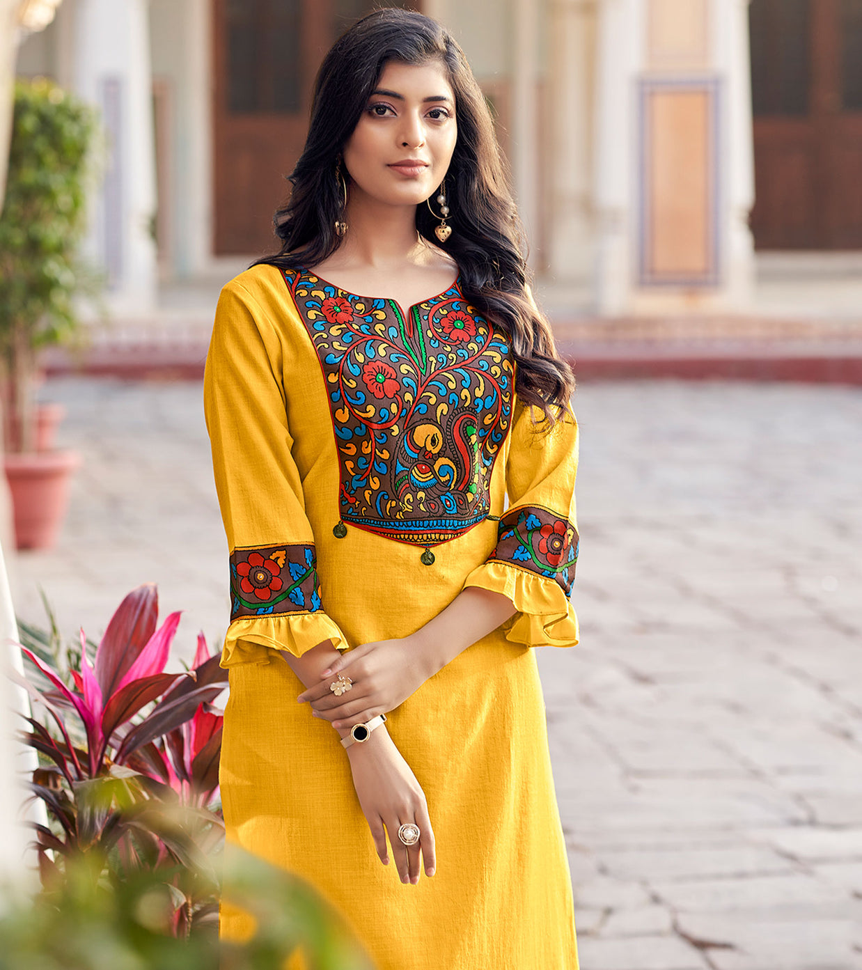 Laxmipati Swiss Slue Golden Yellow  Straight Kurta
