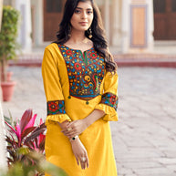 Laxmipati Swiss Slue Golden Yellow  Straight Kurta