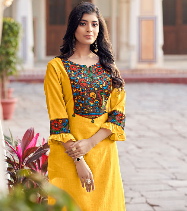 Laxmipati Swiss Slue Golden Yellow  Straight Kurta